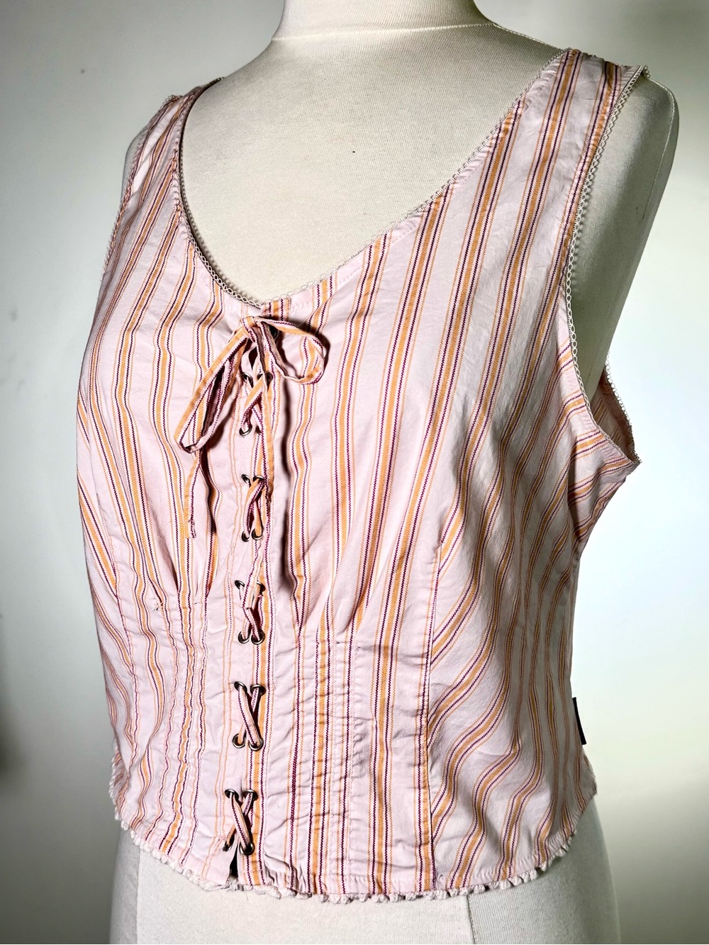 Unionbay XL Juniors Pink Stripe Lace Up Corset Tank Crop Top Y2K - Picture 7 of 10